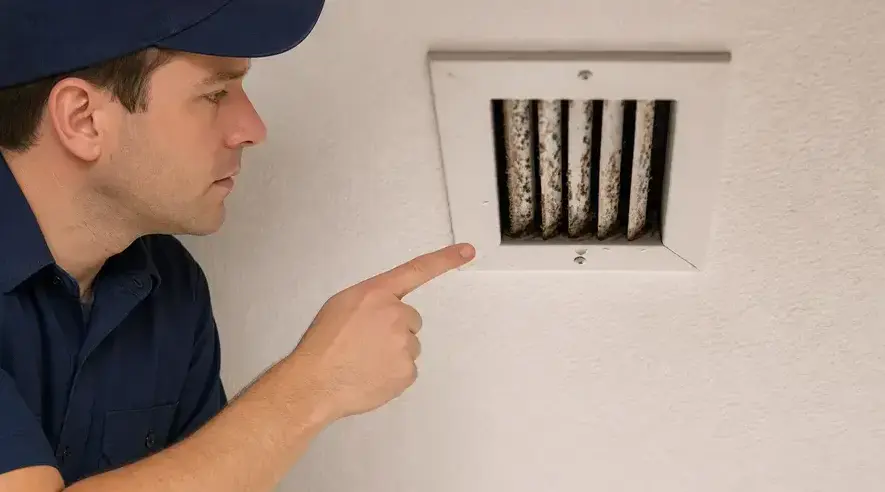 Adams Mold Remediation technician performing Air Conditioner Mold Removal in a Pueblo, CO home